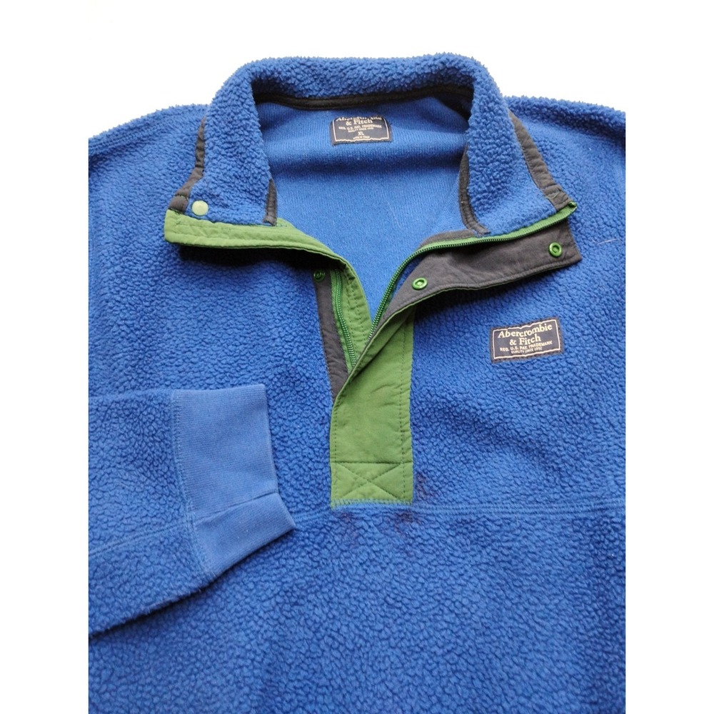 Abercrombie & Fitch Men's Fleece 1/4 Snap Pullover Sweatshirt XL Blue Sherpa